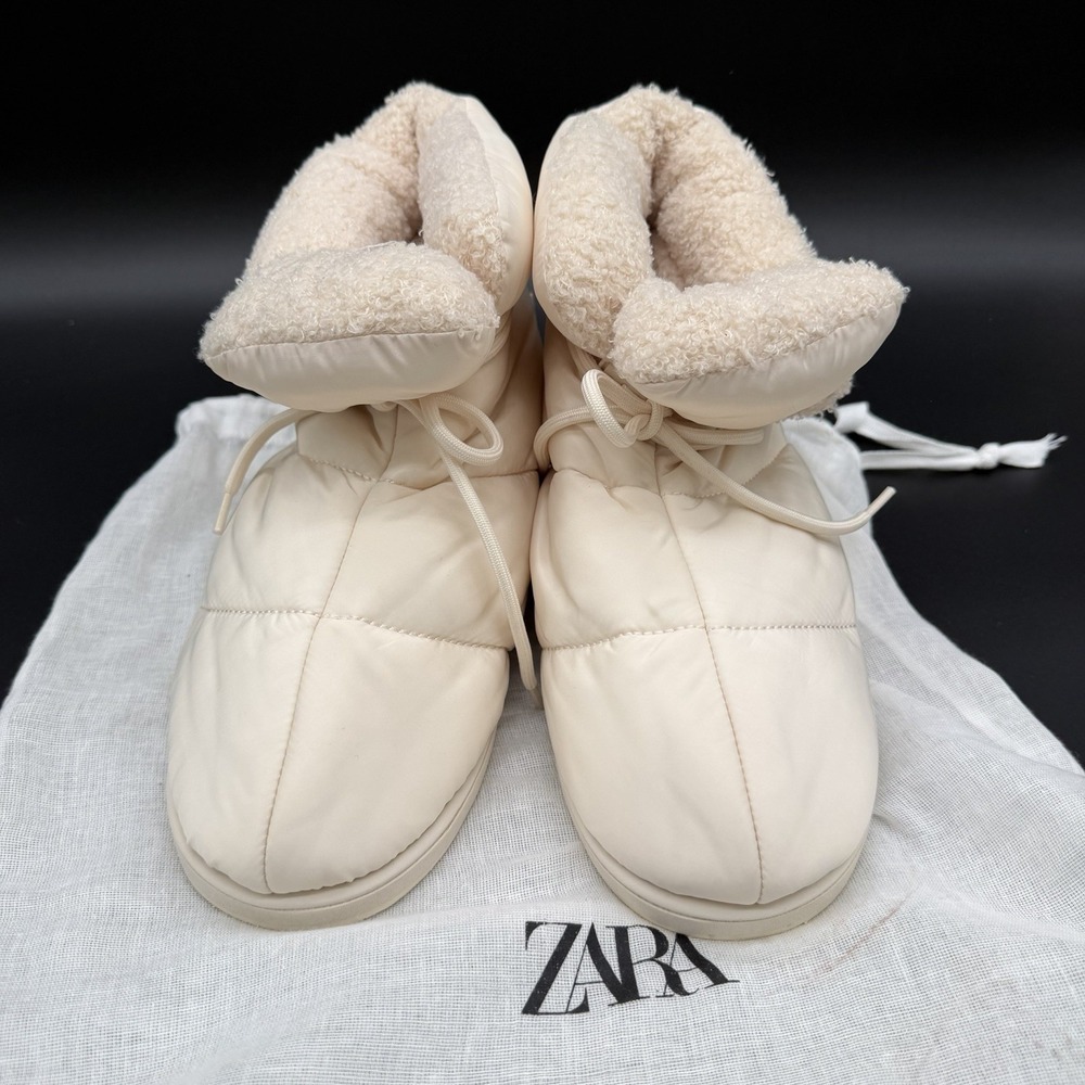 NWT Zara Puffer Ankle Boot Women's EU 40 White Winter Puffer Style Insulated - Picture 3 of 7